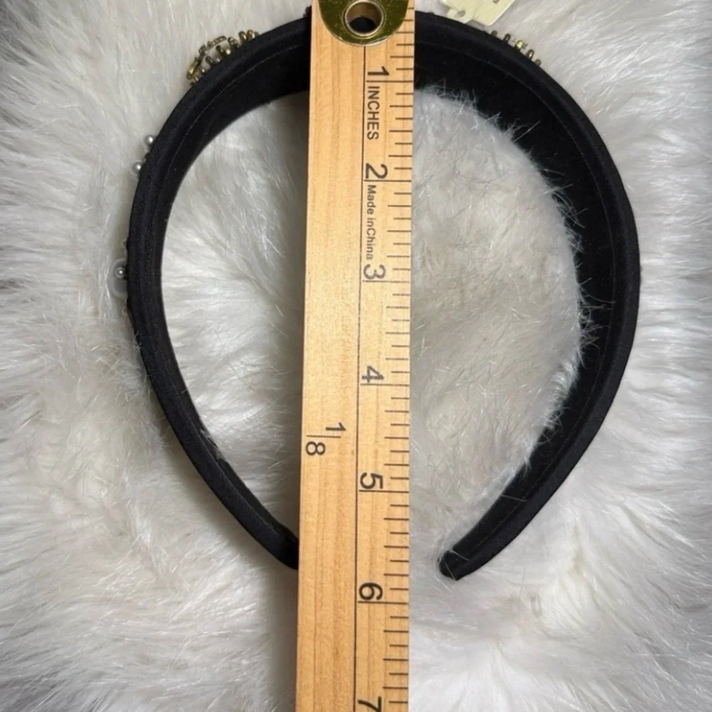Bee pearl Headband black baroque inspired faux‎ pearls gold tone Victorian *flaw